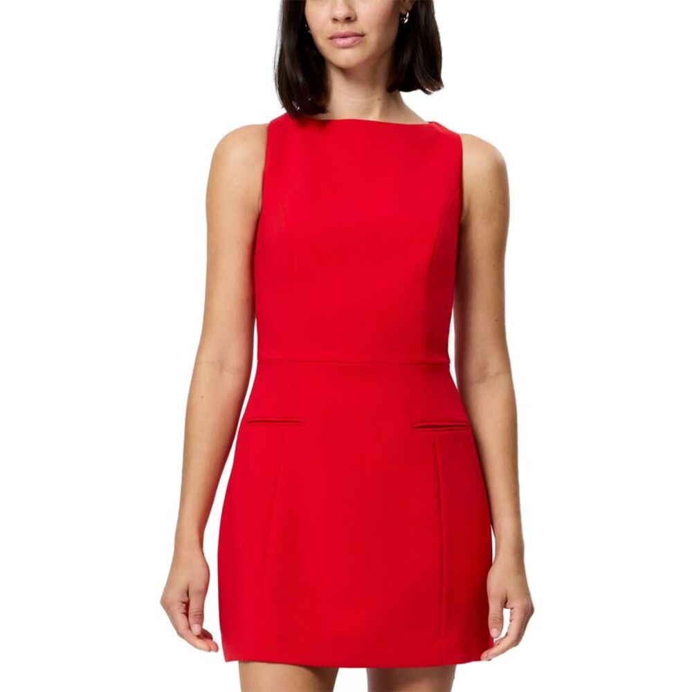 French Connection Womens Whisper Boat Neck Mini Dress 6 Crimson Red - NWT